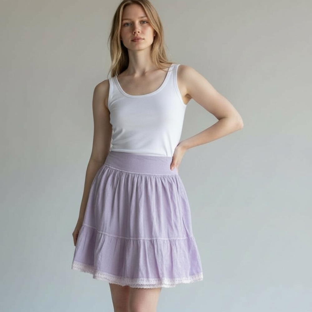 Venus Lilac Ruffle Midi Skirt L | Y2K Coquette Vibe